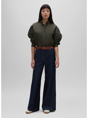 Aspesi Yüksek Bel Geniş Paça Standart Koyu Indigo Kadın Denim Pantolon G 0160 G371