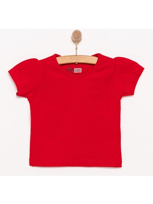 Hellobaby Kız Bebek Basic Tişört Bisiklet Yaka Kısa Kol Kırmızı