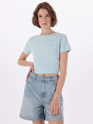 Boss Bisiklet Yaka Düz Mavi Kadın T-Shirt 50506973