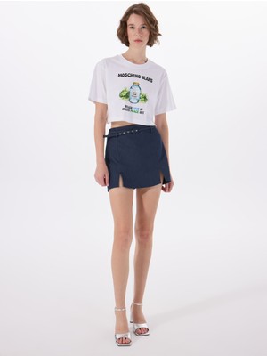 Moschino Jeans Bisiklet Yaka Beyaz Kadın T-Shirt 251K1A070632291001