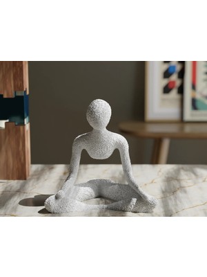 Ev Dekorasyon Yoga Yapan Fiğür Mini Heykelcik Beyaz Renk