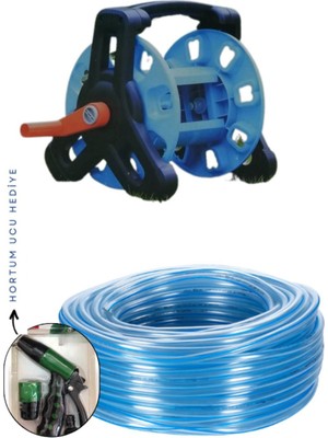 Taflan TF6230 Hortum Makarası, Şeffaf Silikonlu Hortum 1/2" 10 Metre ve 2 Fonk. Uç