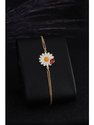 Parmas Design Papatya ve Uğur Böceği 925 Ayar Gümüş Kadın Rose Bileklik