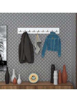 Kenzlife Askılık Tokadi Mat Beyaz Renk Suntalam 9 Adet Metal Krom Renk Portmanto