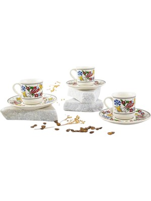 E-Meta Kütahya Kahve Seti (5 Parça) - Porselen Tepsi + 2 Fincan + 2 Altlık - Kadife Hediye Kutusu