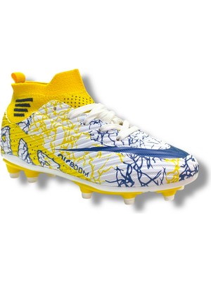 Laliga Çoraplı Krampon Beyaz Sarı Lacivert Desenli