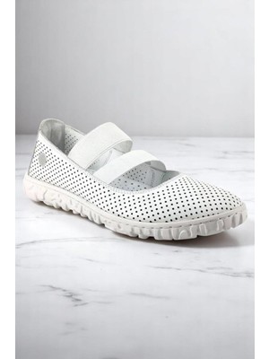 Mammamia D25YA-645 Beyaz Hakiki Deri Tam Ortopedik Kadın Casual Günlük Ayakkabı