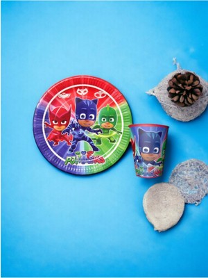 Pijamaskeliler Tabak ve Bardak 8 Adet - Doğum Günü Parti Seti Malzemeleri