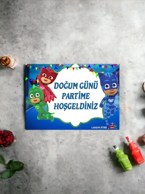 Pijamaskeliler Doğum Günü Afişi - Doğum Günü Parti Seti Malzemeleri