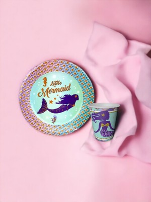 Deniz Kızı Tabak ve Bardak 16 Adet - Doğum Günü Parti Seti Malzemeleri