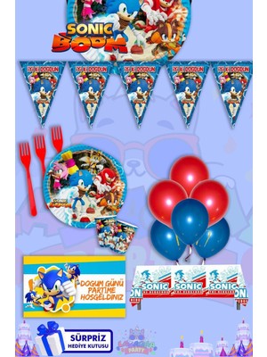 Sonic Boom 16 Kişilik Süpriz Hediye Kutulu ve Afiş'li Doğum Günü Parti Seti