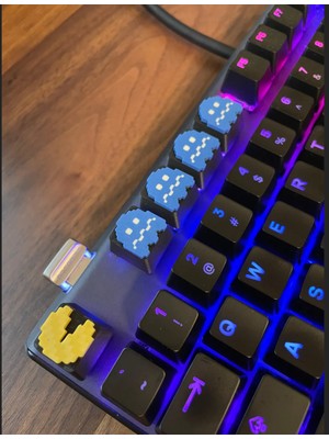 Pureysma Pac-Man Klavye Tuş Seti (5’li) – Blue Ghost & Pacman Keycap | Mekanik Klavye Uyumlu
