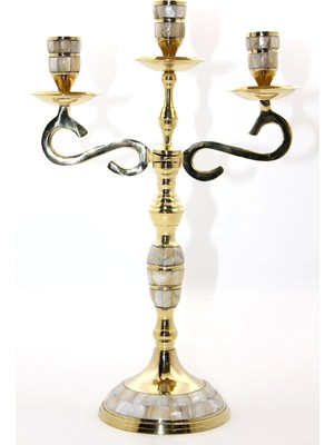 Pirinç Sedefli 3'lü Şamdan Model 3