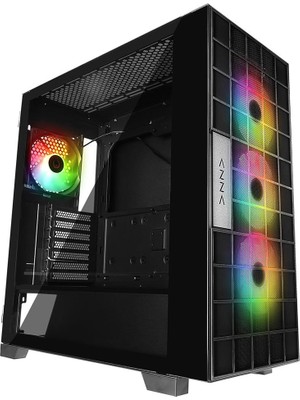 Rampage Azza V2 Temperli Camlı Siyah 4-12CM Argb Fan + Type-C Atx Mid-T Gaming Oyuncu Kasası