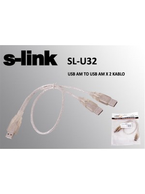 S-Link SL-U32 USB 2.0 USB Erkek To 2x USB Erkek 0.60CM Kablo