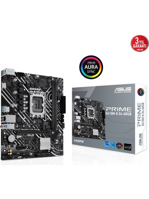 Asus Prıme H610M-K D4 Argb H610 Ddr4 (Vga Yok) Glan Matx HDMI Usb3.2 M2 Rgb 1700P Anakart