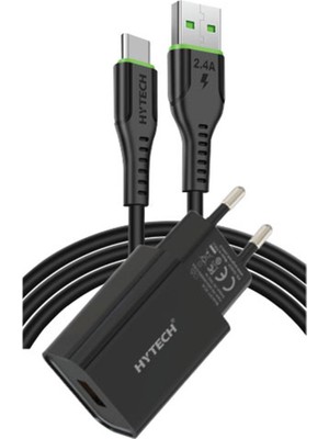 Hytech HY-XE26T Type-C Kablolu 2100MA Ev Şarj 11W + 2,4A Siyah Şarj Adaptör Seti
