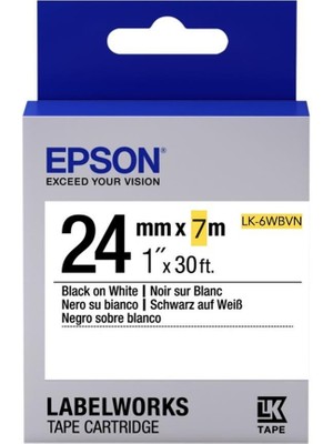 Epson LK-6WBVN Vinil Beyaz Üzeri Siyah 24MM 7metre Etiket