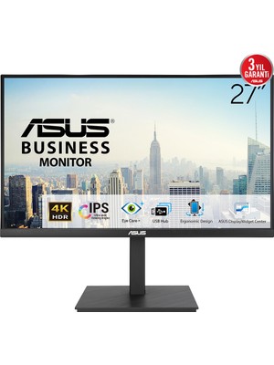 Asus VA27UQSB Business 27" LED IPS 5ms 60Hz 3840X2160 UHD 4K 2x HDMI Dp 4x USB Multimedya (Vesa) Hdr-10 Pivot Siyah Moni