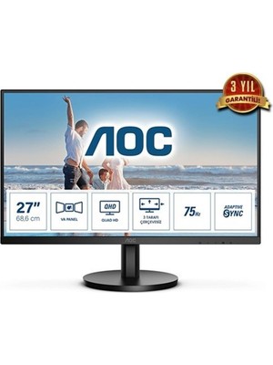 Aoc 27" Q27B3MA 75Hz 4ms Qhd HDMI Dp Va Flat Antiglare Freesync Monitör