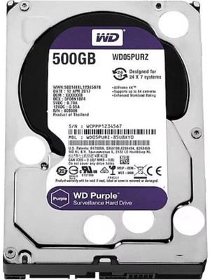 Wd 500GB Purple WD05PURZ 3.5" 5400 Rpm Sata 3 Harddisk
