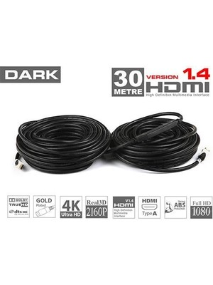 Dark DK-HD-CV14L3000A V1.4 30MT 4K / 3d, Ağ Destekli, Altın Uçlu HDMI Kablo
