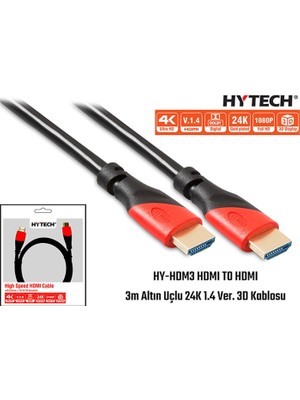 Hytech Hy-Hdm3 HDMI To HDMI 3m Altın Uçlu 24K 1.4