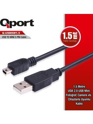Qport Q-Usbkm1.5 1,5m Usb2.0=>mini 5 Pin Kamera