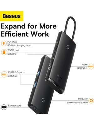 Baseus WKQX050101 Type-C To 4K Hdmı/usb 3.0/+ 6ın1 Çevirici Hub