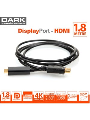 Dark 1.8 Metre Display Port To HDMI Kablo (Altın Uçlu 2160P) (DK-CB-DPXHDMIL180)