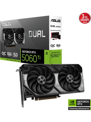 16 GB Asus DUAL-RTX5060TI-O16G Rtx 5060TI Gddr7 128BIT Dlss4 Ekran Kartı