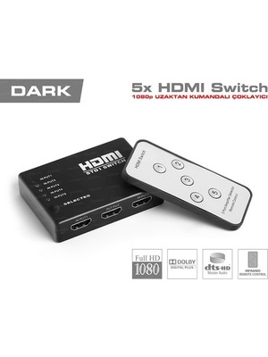 Dark 5port DK-HD-SW4X1 5port HDMI (Giriş) 1port HDMI (Çıkış) 1920X1080 HDMI Switch