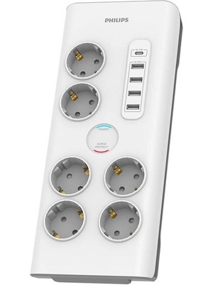 Phılıps 6-Lı SPN7060WA/62 900 Joules Akım Koruma Prizi Beyaz 4-Usb/1-Typec