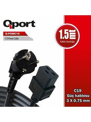 Qport 1.5 Metre C19 Güç Kablosu (Q-POWC19)