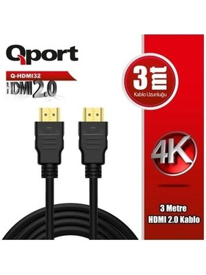 Qport Q-HDMI32 3metre HDMI Görüntü Kablosu Gold 4K 60HZ 1.4V 2.0V