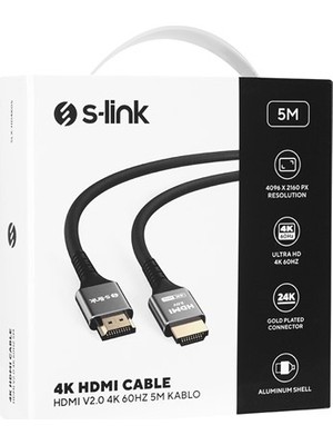 S-Lınk SLX-HD4K05 5 mt Metal V2.0 4K (4096*2160) 60Hz HDMI Kablo