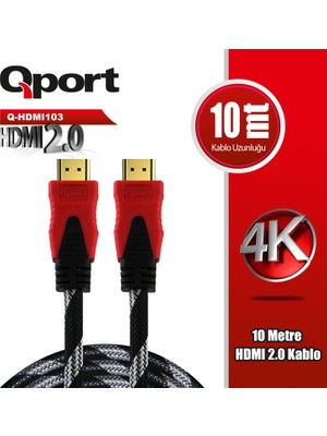 Qport 10M Altın Uçlu Örgülü Kablo 2.0V 4K 60Hz (Q-HDMI103)