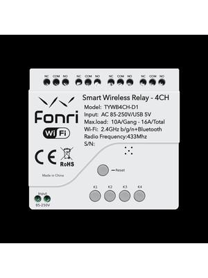 Fonri WF3-TM4-0201-01 Wıfı Kablosuz Akıllı kablosuz Röle - 4 Kanal