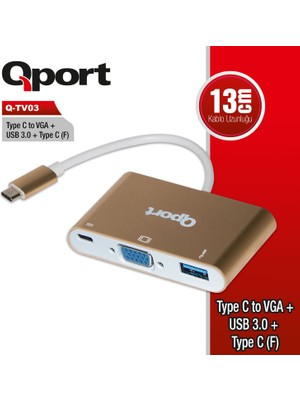 Qport Q-TV03 Type-C To Vga/usb/type-C 1920X1080P Çevirici Adaptör