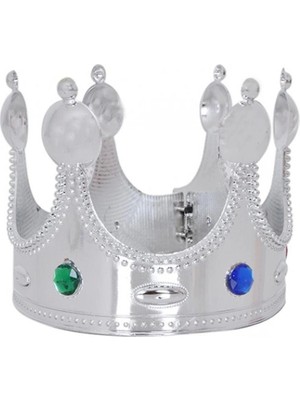 Plastik Kral Tacı Gümüş Renk Yetişkin 55 cm