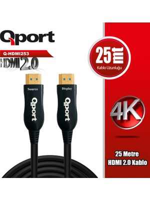 Qport 25 Metre Q-HDMI253 2.0V 4K 60Hz Altın Uçlu HDMI Kablo
