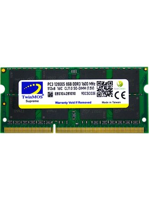 Twınmos 8gb 1600MHZ Ddr3 1.5V MDD38GB1600N Notebook Ram