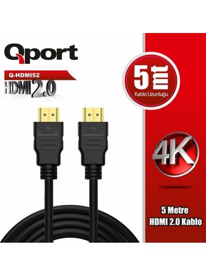 Qport 5 Metre 2.0 4K Altın Uçlu HDMI Kablo (Q-HDMI52)