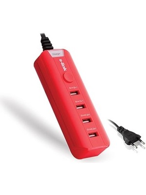 S-Link Sl-M4 Akıllı Telefonlar ve Tablet 4000MAH 4*usb Port Kırmızı Ev Şarj Adaptör