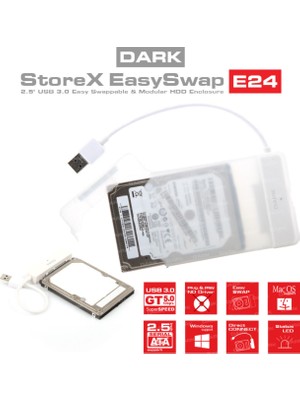 Dark Storex E24 2.5" USB 3.0 Çıkarılabilir Başlıklı Şeffaf Sata Disk Kutusu