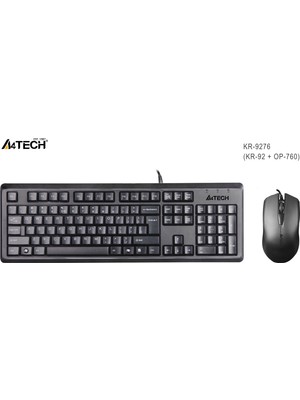 A4 Tech KR-9276 Kablolu Q Klavye Mouse Set Siyah