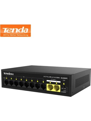 Tenda S110GPC 10 Port 10/100 8 Port Poe 2 Port Gıgabıt Uplınk Yonetılemez Desktop Swıtch