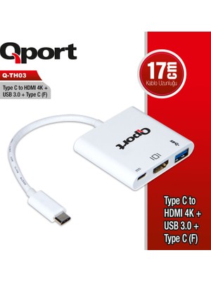 Qport Q-TH03 Type-C To Hdmı/usb3.0/type-C(F) 4K Cevırıcı