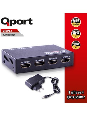 Qport Q-Spl4 Full Hd 1 Giriş 4çıkışlı HDMI Splıtter (Sinyal Çoğaltıcı)