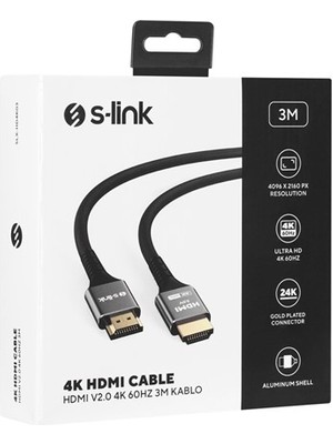 S-Lınk SLX-HD4K03 3 mt Metal V2.0 4K (4096*2160) 60Hz HDMI Kablo